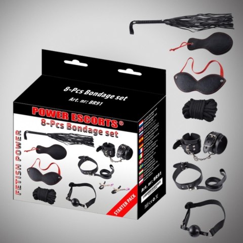 Bondage set 8 pcs black cuffs / collar/ mask/ whipp/ clamps/rope etc Bondage set 8 pcs black cuffs / collar/ mask/ whipp/ clamps/rope etc