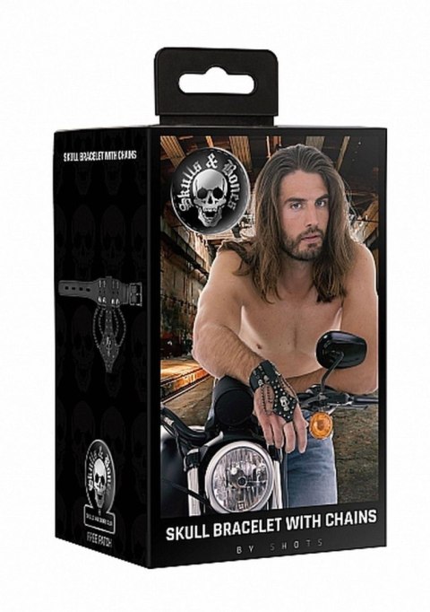 Ouch! Skulls and Bones - Bracelet with Skulls and Chains - Black Ouch! Skulls and Bones - Bracelet with Skulls and Chains - Black