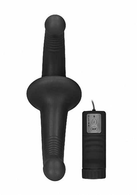 Strap-on podwójne prążkowane dildo czarne wibracja Strap-on podwójne prążkowane dildo czarne wibracja