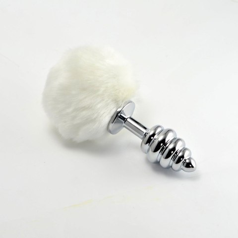 Metalowy korek analny biała puszysta końcówka 8 cm Metalowy korek analny biała puszysta końcówka 8 cm