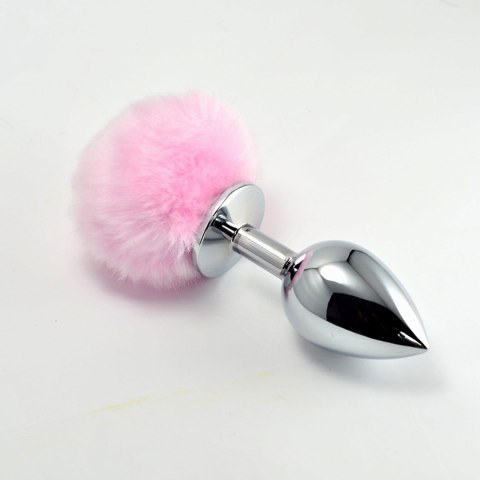 Metalowy korek analny z różowym puszkiem 8 cm Metalowy korek analny z różowym puszkiem 8 cm