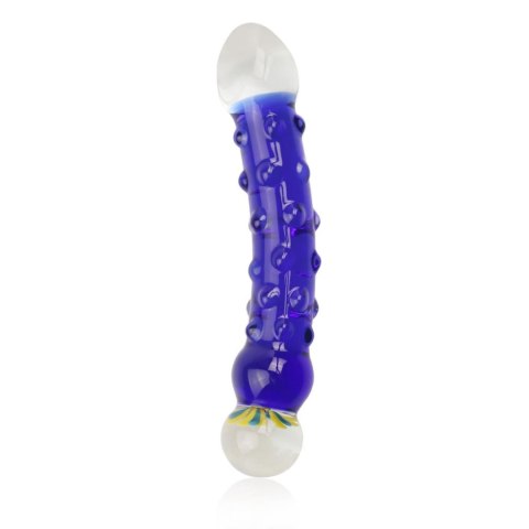 Niebieskie zakrzywione szklane dildo z wypustkami Niebieskie zakrzywione szklane dildo z wypustkami