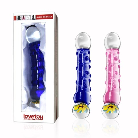 Niebieskie zakrzywione szklane dildo z wypustkami Niebieskie zakrzywione szklane dildo z wypustkami