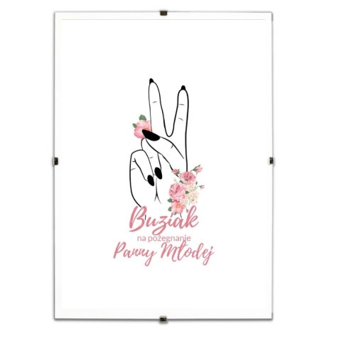 Pamiątkowy biały plakat "Buziaki na pożegnanie Panny Młodej" w antyramie. Pamiątkowy biały plakat "Buziaki na pożegnanie Panny Młodej" w antyramie.