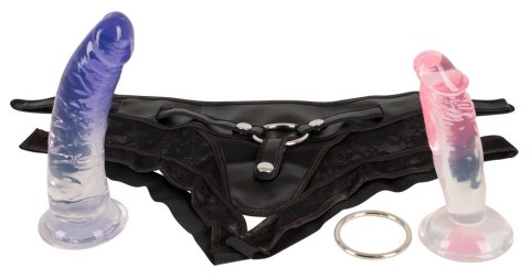 Strap-on na szelkach w zestawie dwa gumowe dildo