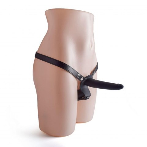 Podwójny strap-on koloru czarnego na szelkach Podwójny strap-on koloru czarnego na szelkach